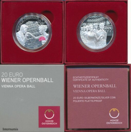 20 Euro 2016, **Wiener Opernball**, (KM.-) Erh. PP, im Etui mit nummeriertem Zertifikat und Schuber,