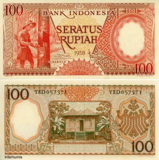 Indonesien 100 Rupiah 1958 (P.59) Erh. AU