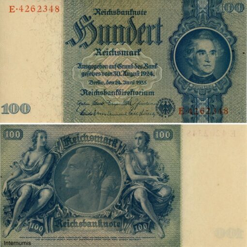 100 Reichsmark 1935 , ohne Unterdruck.Bst., Ser.Nr.E Kriegsdruck , (KK197c/P183b) Erh. I