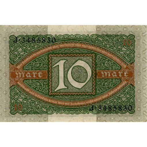 Deutschland -  10 Mark 6.2.1920 , KN.7 stellig , Udr.Bst.D , (Rosb. 63 / P.67) Erh. UNC – Bild 2