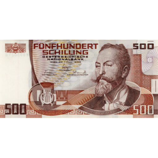 Österr.Nationalbank - 500 Schilling 1985, Vs.Otto Wagner, Rs.Postsparkassengebäude , (KK.257a/Ank 286/P.151) Erh. I