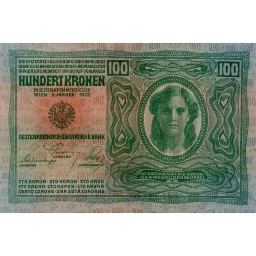 Österreichisch-ungarische Bank - 100 Kronen 1912 ,mit roten DEUTSCHÖSTERREICH - Aufdruck, Papier dick, (KK.144a / P.56a) Erh. I - Image 2