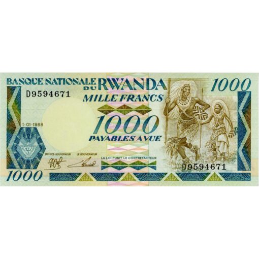 Ruanda - 1000 Francs 1.1.1988, (P.21a) Erh. UNC