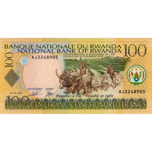 Ruanda - 100 Francs 1.09.2003, (P.29b) Erh. UNC