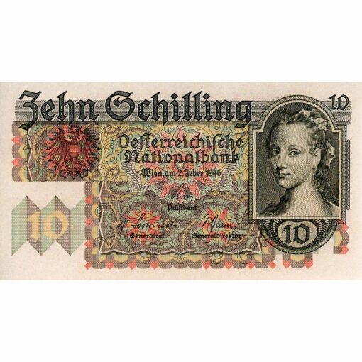 Österr.Nationalbank - 10 Schilling 1946, Vs.Frauenbild, Rs.Haller Münzturm, (KK.230/ANK 260/P.122) Erh. I-