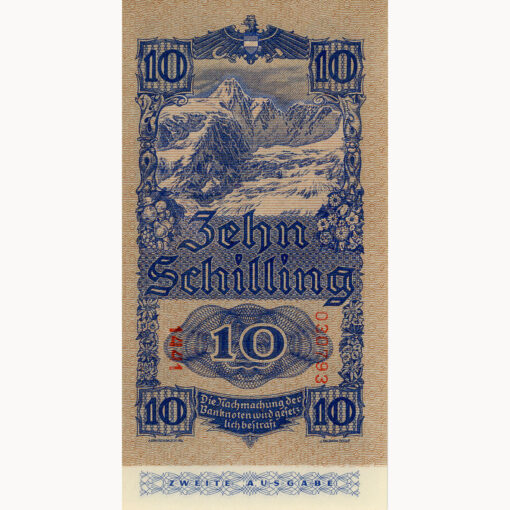 Österr.Nationalbank - 10 Schilling 1945 , 2. Ausgabe , Serie links breit , (KK. 225a / P.115 / ANK 255a) Erh. I- - Image 2