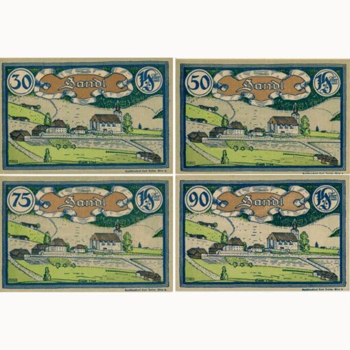 Sandl(OÖ) - 30,50,75,90 Heller 1920, schmaler Rand, Bildseite Wertzahl u.Umrahmung blau, (KKN.S874)VI)a) Erh. I - Image 2