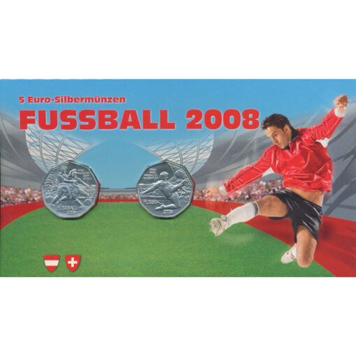 2 x 5 Euro 2008, **Fußball EM 2008**, (ANK. 11a/12a) Erh. hgh./Blister