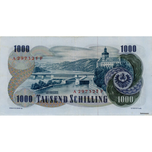 Österr.Nationalbank - 1000 Schilling 1961, Vs.V.Kaplan, Rs.Donaukraftwerk Ybbs - Persenbeug, (KK.246/P.141a/ANK 276) Erh. IV - Image 2