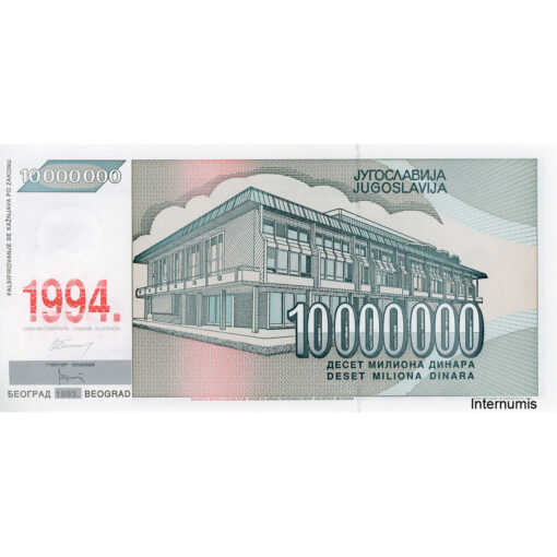 Jugoslawien - 10 Mill.Dinara 1994, (P.144) Erh. UNC – Bild 2