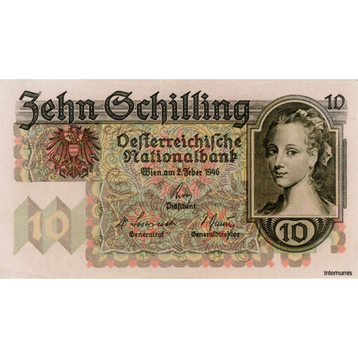 Österr.Nationalbank - 10 Schilling 1946, Vs.Frauenbild, Rs.Haller Münzturm, (KK.230/ANK 260/P.122) Erh. II+