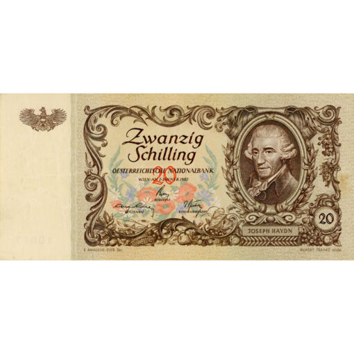 Österr.Nationalbank - 20 Schilling 1950, Vs.Joseph Haydn, Rs.Bergkirche in Eisenstadt, mit Druckfehler auf Vs.OESTEREICHISCEE, (KK.237a/ANK 267a) Erh. III+