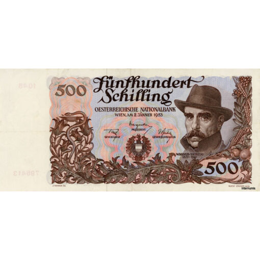 Österr.Nationalbank - 500 Schilling 1953, Vs.Prof.Wagner-Jauregg, Rs.Univerität Wien, (KK.240/ANK 270) Erh. III