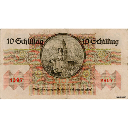 Österr.Nationalbank - 10 Schilling 1946, Vs.Frauenbild, Rs.Haller Münzturm, (KK.230/ANK 260/P.122) Erh. IV - Image 2