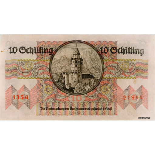 Österr.Nationalbank - 10 Schilling 1946, Vs.Frauenbild, Rs.Haller Münzturm, (KK.230/ANK 260/P.122) Erh. II+ – Bild 2