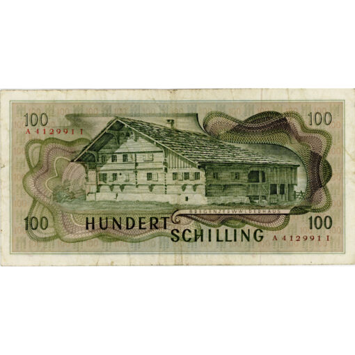 Österr.Nationalbank - 100 Schilling 1969, 2. Auflage, Vs. A.Kaufmann, Rs.Bregenzer Waldhaus, (KK 252/P146a) Erh. III/IV – Bild 2