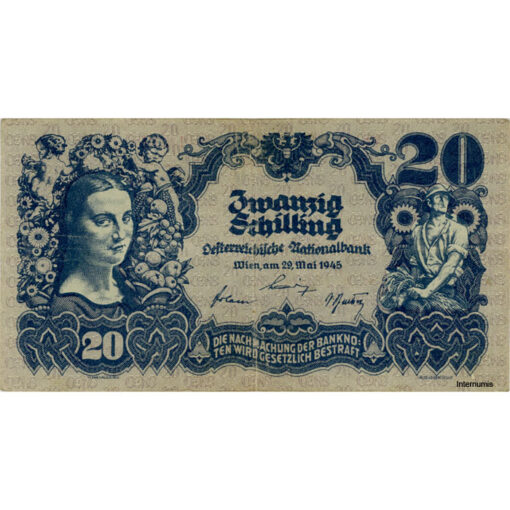 Österr.Nationalbank -  20 Schilling 1945, Serie Nr.links fett, (KK.222a/ANK 252/P.116) Erh. III