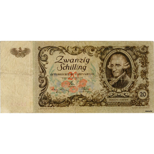 Österr.Nationalbank - 20 Schilling 1950, Vs.Joseph Haydn, Rs.Bergkirche in Eisenstadt, Berichtigte Druckplatte (OESTERREICHISCHE) (KK.237b/ANK 267b/P.129a) Erh. IV+