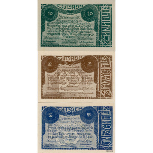 Meggenhofen(OÖ) - 10,20,50 Heller1920, Druck grün,braun,blau, (KKN.693)I) Erh. I