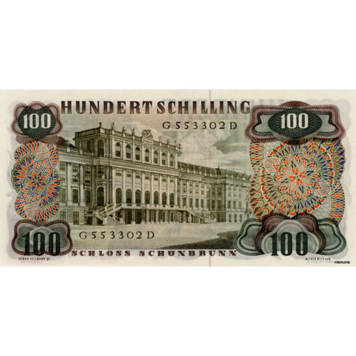 Österr.Nationalbank - 100 Schilling 1960, Vs.J.Strauß, Rs.Schloss Schönbrunn, Vs.Abstand weit, Unterschrift geht unter Blattspitze, (KK.244b/ANK274b/P.138a2) Erh. II+ - Image 2