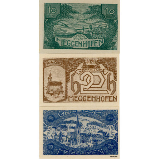 Meggenhofen(OÖ) - 10,20,50 Heller1920, Druck grün,braun,blau, (KKN.693)I) Erh. I – Bild 2