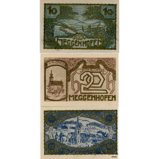 Meggenhofen(OÖ) - 10,20,50 Heller 1920, Aufdruck gold, (KKN.S603)III)a) Erh. I- - Image 2