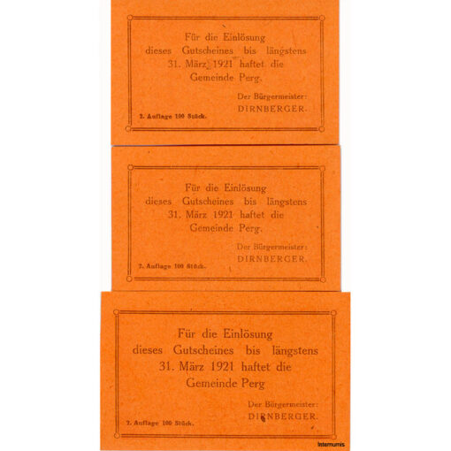 Obervormarkt(OÖ) - 10,20,50 Heller (-31.12.1921),P.orange, Dr.Bs.rot, 2.Auflage, 100 Stück, (KKN.S696)II)e) Erh. I