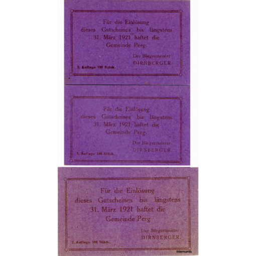 Obervormarkt(OÖ) - 10,20,50 Heller (-31.12.1921),P.violett, Dr.Bs.rot, 2.Auflage, 100 Stück, (KKN.S696)II)g) Erh. I