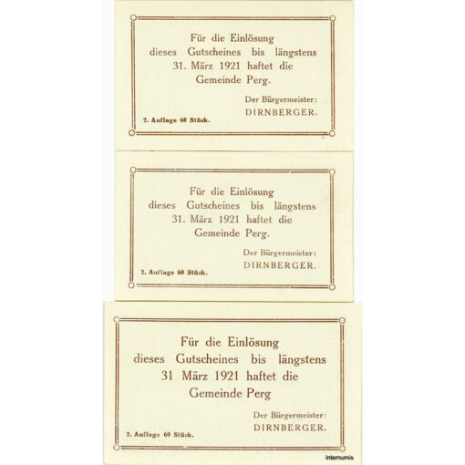 Obervormarkt(OÖ) - 10,20,50 Heller (-31.12.1921),Kreidepapier weiß, Dr.Bs.grün, 2.Auflage, 60 Stück, (KKN.S696)II)i) Erh. I