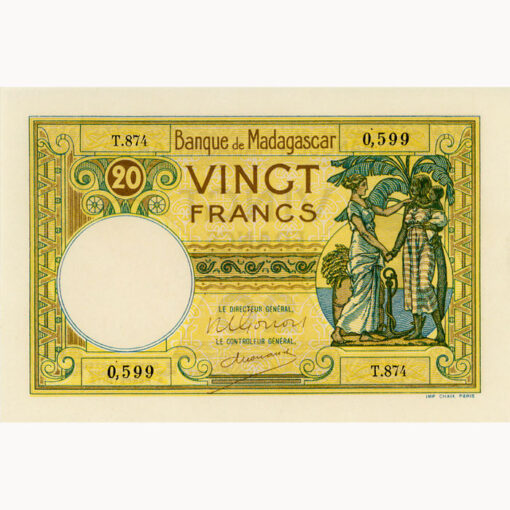 Madagascar  - 20 Francs ND(1937 - 1947), Unterschrift 3, (P.37/3) Erh. UNC