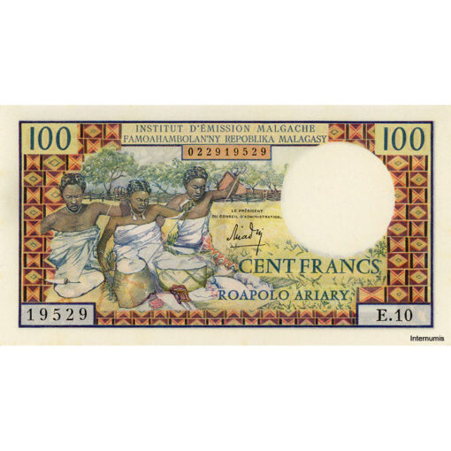 Madagascar  - 100 Francs  = 20 Ariary ND(1966), (P.57a/1) Erh. AU