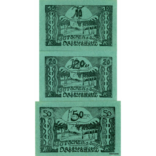 Obervormarkt(OÖ) - 10,20,50 Heller (-31.12.1921),P.grün, Dr.Bs.schwarz, 2.Auflage, 100 Stück, (KKN.S696)II)d) Erh. I - Image 2