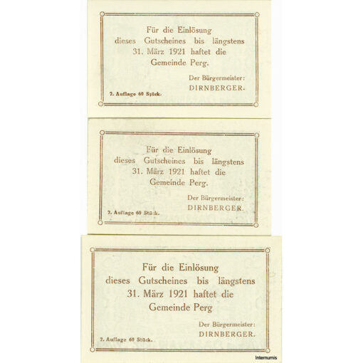 Obervormarkt(OÖ) - 10,20,50 Heller (-31.12.1921),Kreidepapier weiß, Dr.Bs.schwarz, 2.Auflage, 60 Stück, (KKN.S696)II)k) Erh. I