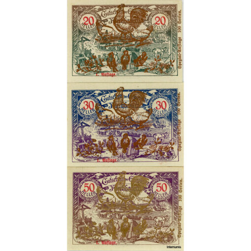 Kirchham(OÖ) - 20,30,50 Heller 1920, I.Auflage, Aufdr.Bs. Henderln u. Spezial - Auflage 100 Serien in Gold, (KKN.S446)V)j) Erh. I/I- – Bild 2