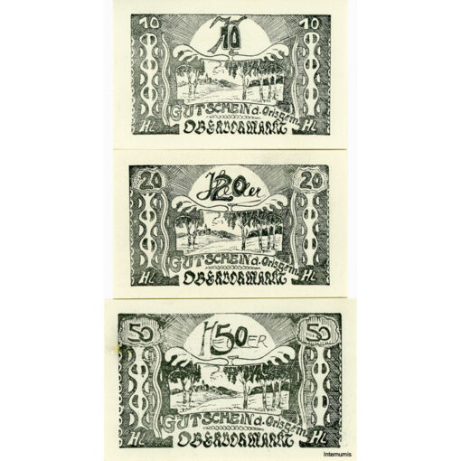 Obervormarkt(OÖ) - 10,20,50 Heller (-31.12.1921),Kreidepapier weiß, Dr.Bs.schwarz, 2.Auflage, 60 Stück, (KKN.S696)II)k) Erh. I - Image 2