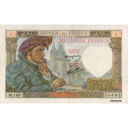 Frankreich - 50 Francs 20.11.1941, (P.93) Erh. XF