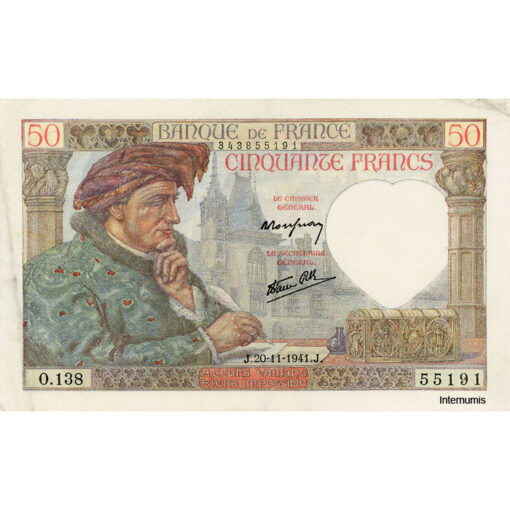 Frankreich - 50 Francs 20.11.1941, (P.93) Erh. VF