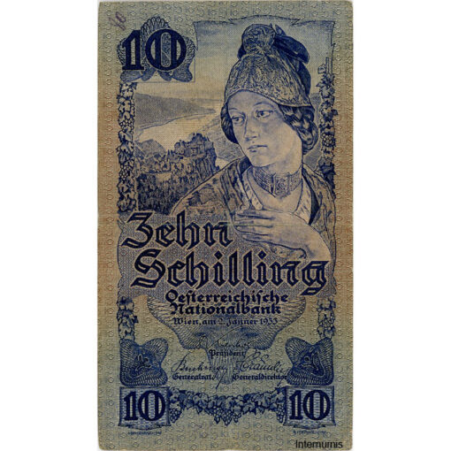 Österr.Nationalbank - 10 Schilling 1933, Vs. Wachauerin vor Ruine Aggstein, Rs. Großglockner, (KK.189b/ AMK 222b/P.99b) Erh. IV