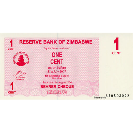 Zimbabwe - 1 Cent 1.8.2006, (P.33) Erh. UNC