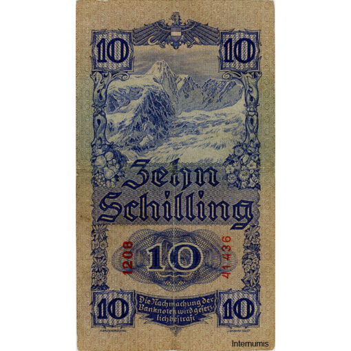 Österr.Nationalbank - 10 Schilling 1933, Vs. Wachauerin vor Ruine Aggstein, Rs. Großglockner, (KK.189b/ AMK 222b/P.99b) Erh. IV – Bild 2