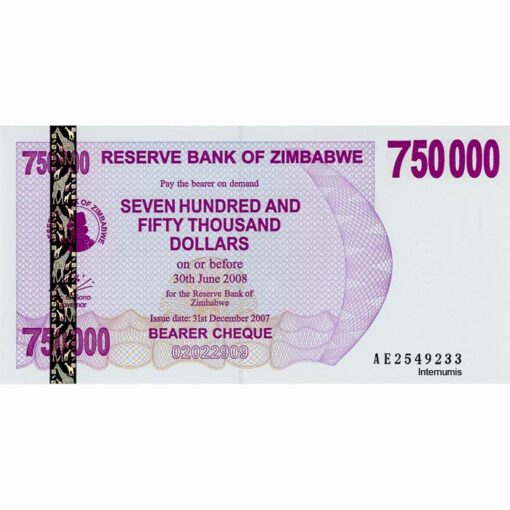 Zimbabwe - 750.000 Dollars 31.12.2007, (P.52) Erh. UNC