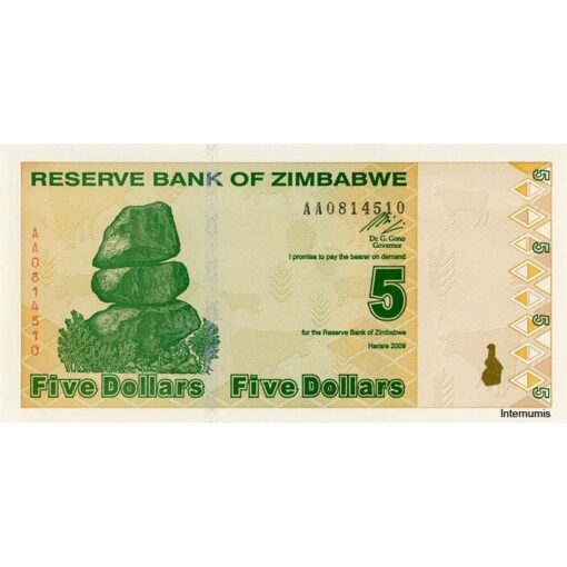 Zimbabwe - 5 Dollars 2009, (P.93) Erh. UNC