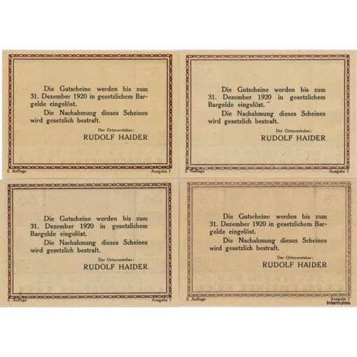 Gugu(OÖ) - 30,50,75,90 Heller o.D.(-31.12.1920), 2. Auflage - Ausgabe I, (KKN.S307)II)a) Erh. I