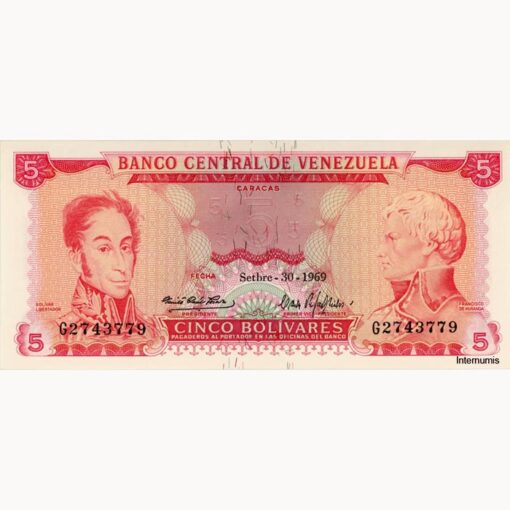 Venezuela - 5 Bolivares 30.9.1969, (P.50c) Erh. AU