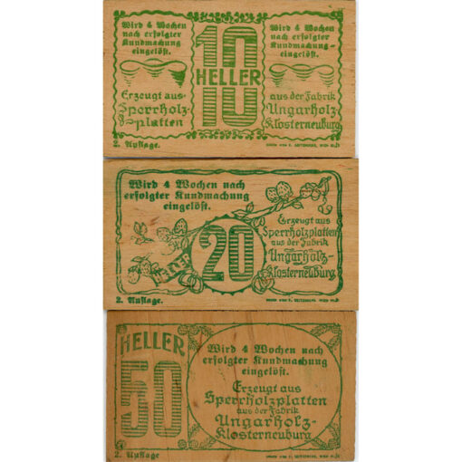 Hadersfeld(NÖ) 10,20,50 Heller 1.6.1920 auf Sperrholzplatten, 2. Auflage, (KKN.327)II)a) Erh. I- - Image 2