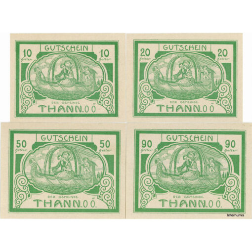 Thann(OÖ) - 20,30,50,75 Heller o.D., Papier weiß, Druck Vs. schwarz, Bs.grün, (KKN.S1067)I)c) Erh. I - Image 2