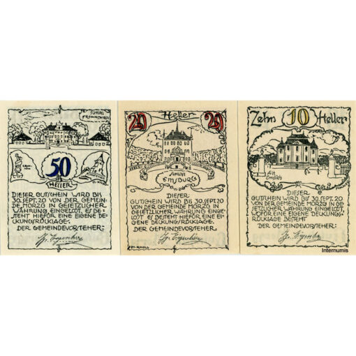 Morzg(Sbg.) - 10,20,50 Heller o.D.(-30.9.1920), Papier weiß, (KKN.630)I) Erh. I