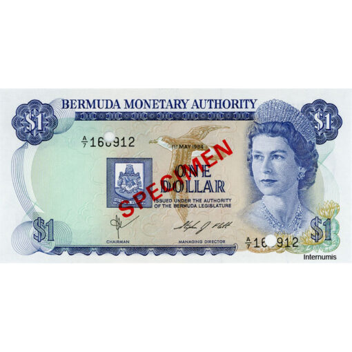 Bermuda - 1 Dollar 1.5.1984, Specimen (P.28s) Erh. UNC