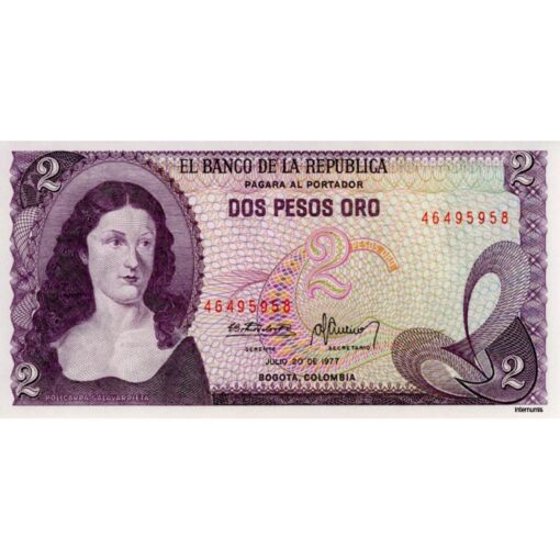 Kolumbien 2 Pesos Oro 20.7.1977 (P.413b) Erh. UNC