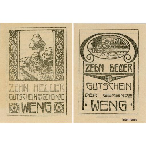 Weng(OÖ) - 2x 10 Heller, Haus, Baum, P.weiß, Dr.bds.schwarz, Nr.38, Juli 1920 - 1.2.1921, Aufl. 100 Stück, (KKN.1171)III)Nr.38) Erh. I – Bild 2